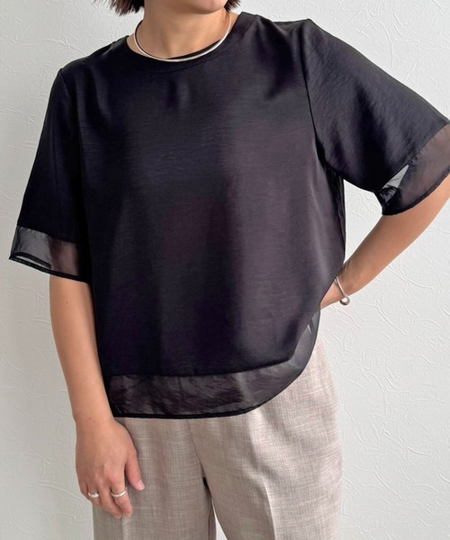 LHELBIE(レルビエ)の「シアーブラウスT(Tシャツ/カットソー・レディース・オフホワイト/ブラウン/ブラック・M)」の10枚目の写真