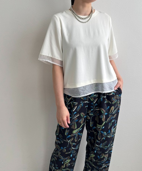 LHELBIE(レルビエ)の「シアーブラウスT(Tシャツ/カットソー・レディース・オフホワイト/ブラウン/ブラック・M)」の8枚目の写真