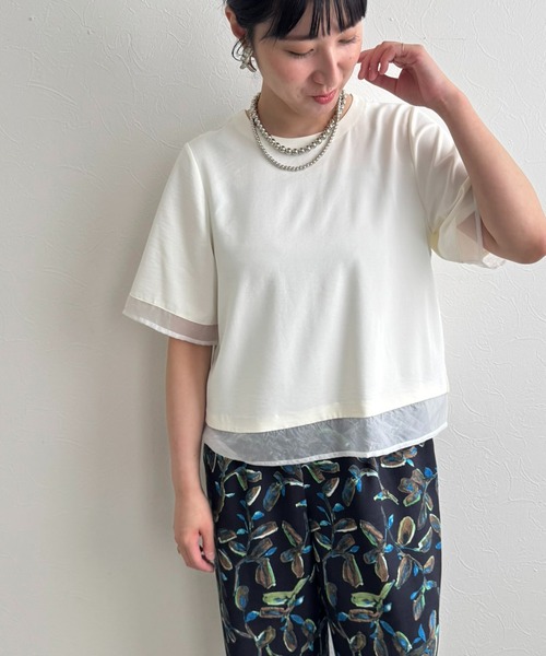 LHELBIE(レルビエ)の「シアーブラウスT(Tシャツ/カットソー・レディース・オフホワイト/ブラウン/ブラック・M)」の9枚目の写真