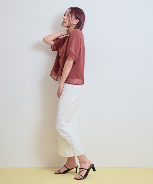 LHELBIE(レルビエ)の「シアーブラウスT(Tシャツ/カットソー・レディース・オフホワイト/ブラウン/ブラック・M)」の14枚目の写真