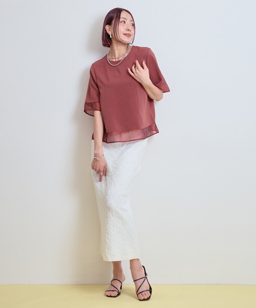 LHELBIE(レルビエ)の「シアーブラウスT(Tシャツ/カットソー・レディース・オフホワイト/ブラウン/ブラック・M)」の5枚目の写真