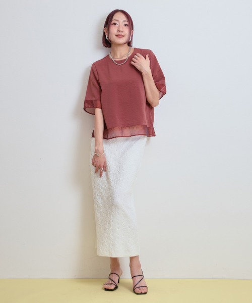 LHELBIE(レルビエ)の「シアーブラウスT(Tシャツ/カットソー・レディース・オフホワイト/ブラウン/ブラック・M)」の13枚目の写真
