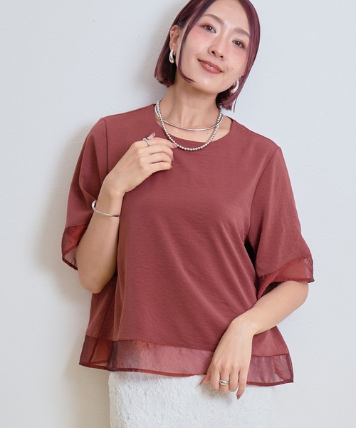 LHELBIE(レルビエ)の「シアーブラウスT(Tシャツ/カットソー・レディース・オフホワイト/ブラウン/ブラック・M)」の4枚目の写真