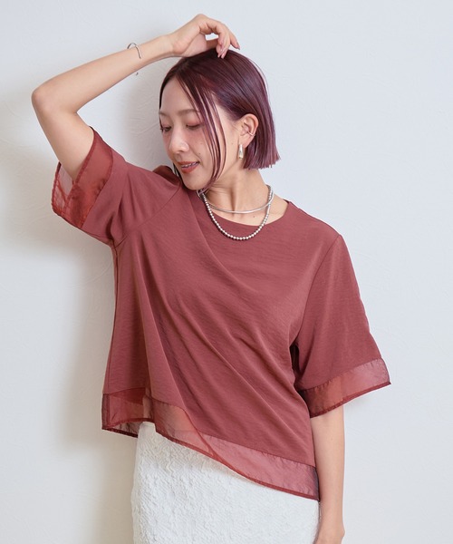 LHELBIE(レルビエ)の「シアーブラウスT(Tシャツ/カットソー・レディース・オフホワイト/ブラウン/ブラック・M)」の6枚目の写真
