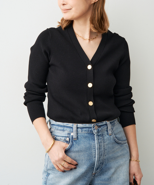 Deuxieme Classe(ドゥーズィエムクラス)の「*DINER RIB Vネックカーディガン(カーディガン/ボレロ・レディース・ダークグリーン/ベージュ/ブラック・FREE)」の1枚目の写真