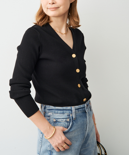 Deuxieme Classe(ドゥーズィエムクラス)の「*DINER RIB Vネックカーディガン(カーディガン/ボレロ・レディース・ダークグリーン/ベージュ/ブラック・FREE)」の7枚目の写真