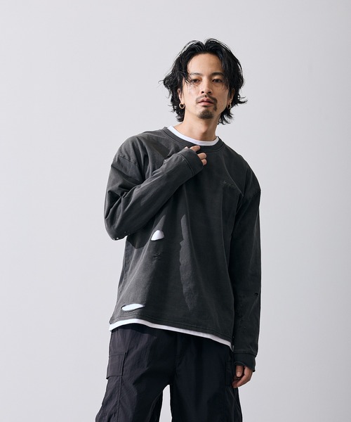 improves(インプローブス)の「フィーチャーロゴ 長袖 グランジ Tシャツ(Tシャツ/カットソー・メンズ・ブラウン/ブラック・X-LARGE/LARGE/MEDIUM/SMALL)」の2枚目の写真