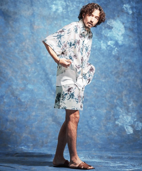 Jih Nunc（ジーヌンク）の「mhs2529-フラワー総柄プリントオーバーサイズシャツ(JIH-R1172)（シャツ/ブラウス・メンズ・ホワイト/ネイビー/ライトベージュ・S/M/L）」の4枚目の写真