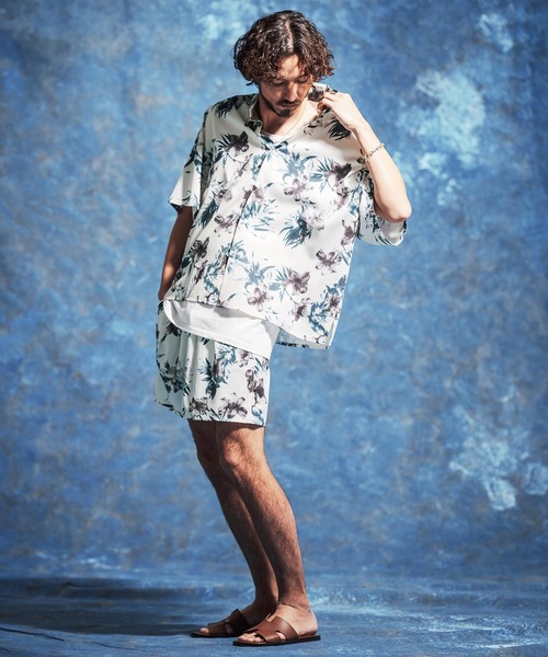 Jih Nunc（ジーヌンク）の「mhs2529-フラワー総柄プリントオーバーサイズシャツ(JIH-R1172)（シャツ/ブラウス・メンズ・ホワイト/ネイビー/ライトベージュ・S/M/L）」の5枚目の写真