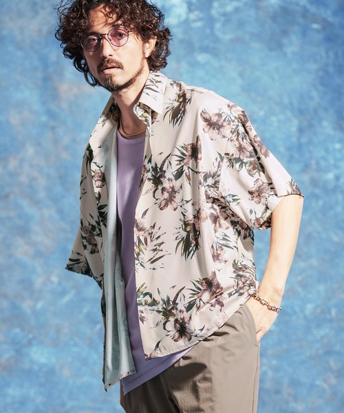 Jih Nunc（ジーヌンク）の「mhs2529-フラワー総柄プリントオーバーサイズシャツ(JIH-R1172)（シャツ/ブラウス・メンズ・ホワイト/ネイビー/ライトベージュ・S/M/L）」の10枚目の写真