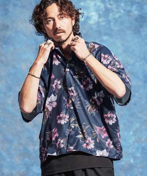 Jih Nunc（ジーヌンク）の「mhs2529-フラワー総柄プリントオーバーサイズシャツ(JIH-R1172)（シャツ/ブラウス・メンズ・ホワイト/ネイビー/ライトベージュ・S/M/L）」の19枚目の写真