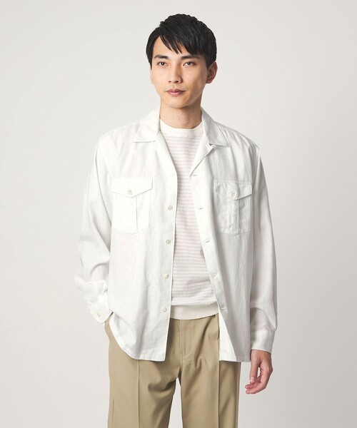 green label relaxing(グリーンレーベルリラクシング)の「レーヨン リネン フラップポケット オープンカラー シャツ(シャツ/ブラウス・メンズ・ダークブラウン/ホワイト/ブラック・XL/L/M/S)」の2枚目の写真