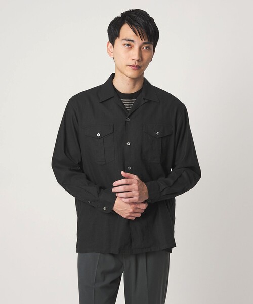 green label relaxing(グリーンレーベルリラクシング)の「レーヨン リネン フラップポケット オープンカラー シャツ(シャツ/ブラウス・メンズ・ダークブラウン/ホワイト/ブラック・XL/L/M/S)」の3枚目の写真