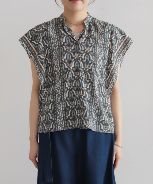 NOMBRE IMPAIR（ノンブルアンペール）の「モロッコタイルプリント　フレンチブラウス（シャツ/ブラウス・レディース・カーキ/サックスブルー・FREE）」の22枚目の写真