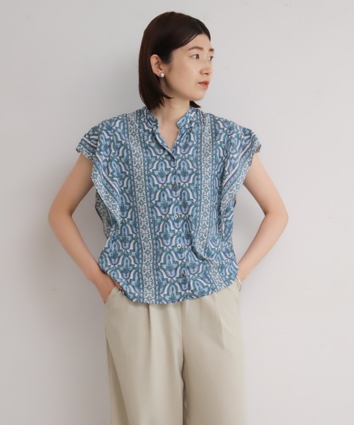 NOMBRE IMPAIR（ノンブルアンペール）の「モロッコタイルプリント　フレンチブラウス（シャツ/ブラウス・レディース・カーキ/サックスブルー・FREE）」の18枚目の写真