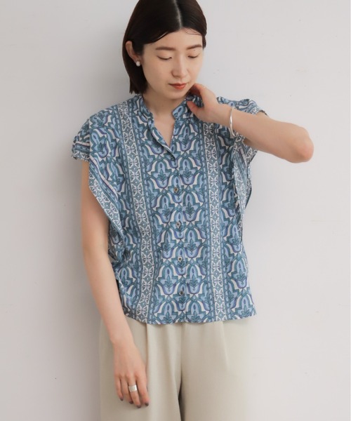 NOMBRE IMPAIR（ノンブルアンペール）の「モロッコタイルプリント　フレンチブラウス（シャツ/ブラウス・レディース・カーキ/サックスブルー・FREE）」の13枚目の写真