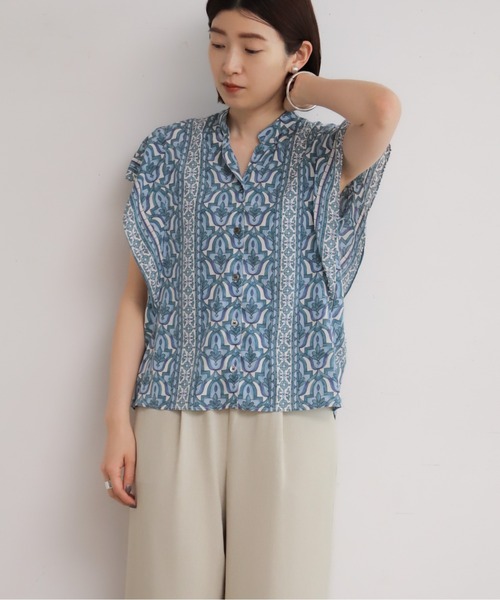 NOMBRE IMPAIR（ノンブルアンペール）の「モロッコタイルプリント　フレンチブラウス（シャツ/ブラウス・レディース・カーキ/サックスブルー・FREE）」の15枚目の写真
