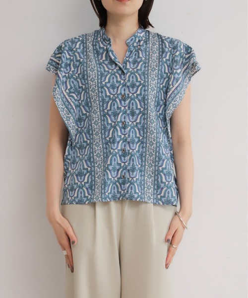 NOMBRE IMPAIR（ノンブルアンペール）の「モロッコタイルプリント　フレンチブラウス（シャツ/ブラウス・レディース・カーキ/サックスブルー・FREE）」の12枚目の写真