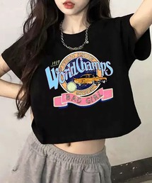 クロップド丈レトログラフィックプリントTシャツ