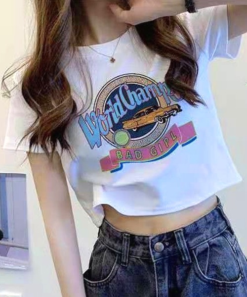 NANEA（ナネア）の「クロップド丈レトログラフィックプリントTシャツ（Tシャツ/カットソー・レディース・ホワイト/ブラック・SMALL）」の7枚目の写真