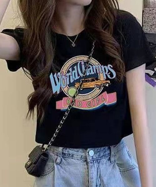 NANEA（ナネア）の「クロップド丈レトログラフィックプリントTシャツ（Tシャツ/カットソー・レディース・ホワイト/ブラック・SMALL）」の9枚目の写真
