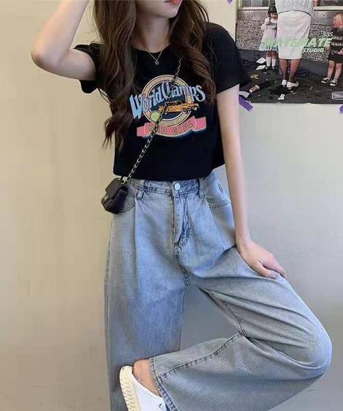 NANEA（ナネア）の「クロップド丈レトログラフィックプリントTシャツ（Tシャツ/カットソー・レディース・ホワイト/ブラック・SMALL）」の10枚目の写真