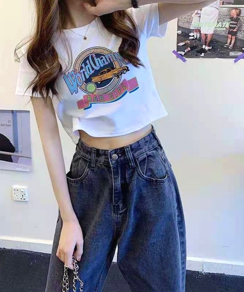 NANEA（ナネア）の「クロップド丈レトログラフィックプリントTシャツ（Tシャツ/カットソー・レディース・ホワイト/ブラック・SMALL）」の8枚目の写真
