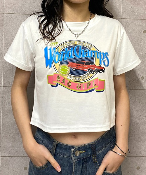 NANEA（ナネア）の「クロップド丈レトログラフィックプリントTシャツ（Tシャツ/カットソー・レディース・ホワイト/ブラック・SMALL）」の13枚目の写真