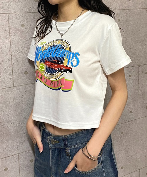 NANEA（ナネア）の「クロップド丈レトログラフィックプリントTシャツ（Tシャツ/カットソー・レディース・ホワイト/ブラック・SMALL）」の14枚目の写真