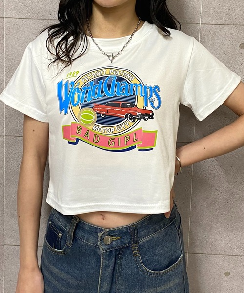NANEA（ナネア）の「クロップド丈レトログラフィックプリントTシャツ（Tシャツ/カットソー・レディース・ホワイト/ブラック・SMALL）」の11枚目の写真