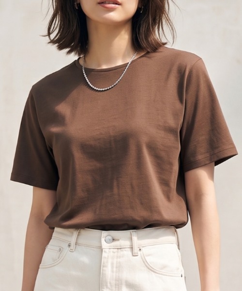 MULEXS(ミューレクス)の「【コスパ◎】スムースコットン100% ジャストフィット 半袖Tシャツ ベーシック 無地 クルーネック カットソー(Tシャツ/カットソー・レディース・ブルー/チャコール/ピンク/ブラウン・M/L)」の5枚目の写真