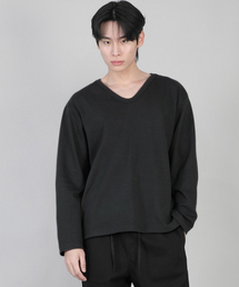 無地Vネック長袖TシャツRVL-877ブラック