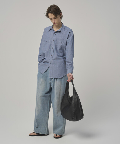 Firsthand(ファーストハンド)の「Firsthand/ファーストハンド ビッグシルエット レギュラーカラー シャンブレー ワークシャツ(シャツ/ブラウス・メンズ・ホワイト/ブルー・LARGE/MEDIUM)」の7枚目の写真