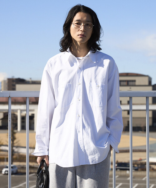 Firsthand(ファーストハンド)の「Firsthand/ファーストハンド ビッグシルエット レギュラーカラー シャンブレー ワークシャツ(シャツ/ブラウス・メンズ・ホワイト/ブルー・LARGE/MEDIUM)」の10枚目の写真