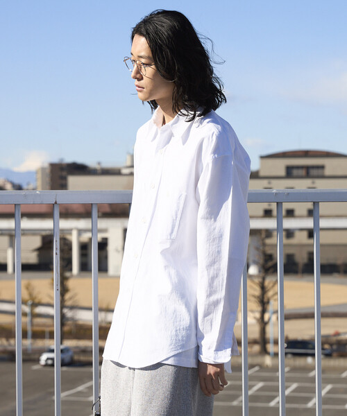 Firsthand(ファーストハンド)の「Firsthand/ファーストハンド ビッグシルエット レギュラーカラー シャンブレー ワークシャツ(シャツ/ブラウス・メンズ・ホワイト/ブルー・LARGE/MEDIUM)」の12枚目の写真