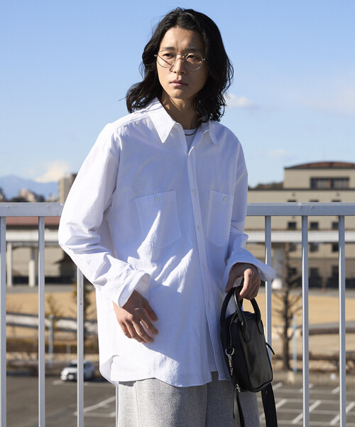 Firsthand(ファーストハンド)の「Firsthand/ファーストハンド ビッグシルエット レギュラーカラー シャンブレー ワークシャツ(シャツ/ブラウス・メンズ・ホワイト/ブルー・LARGE/MEDIUM)」の17枚目の写真