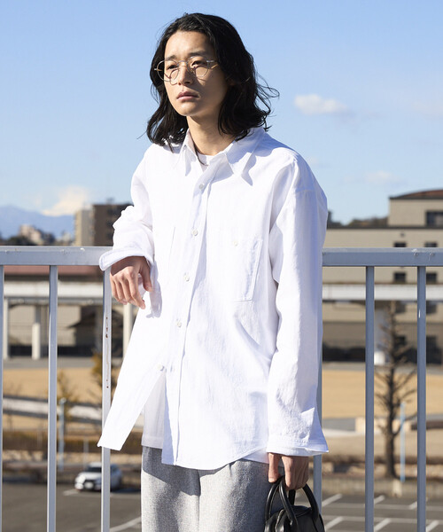 Firsthand(ファーストハンド)の「Firsthand/ファーストハンド ビッグシルエット レギュラーカラー シャンブレー ワークシャツ(シャツ/ブラウス・メンズ・ホワイト/ブルー・LARGE/MEDIUM)」の18枚目の写真