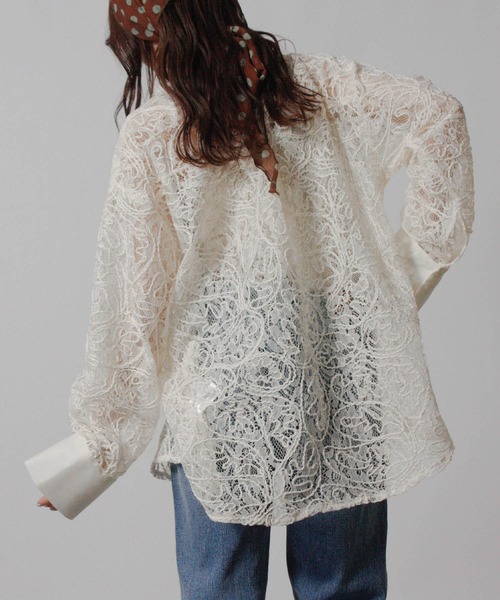 Social GIRL(ソーシャルガール)の「刺繍レースシアーシャツ オーバーサイズシャツ 長袖(シャツ/ブラウス・レディース・オフホワイト/アイボリー/ブラック・M)」の21枚目の写真