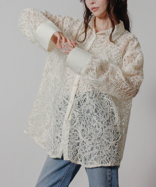 Social GIRL(ソーシャルガール)の「刺繍レースシアーシャツ オーバーサイズシャツ 長袖(シャツ/ブラウス・レディース・オフホワイト/アイボリー/ブラック・M)」の20枚目の写真
