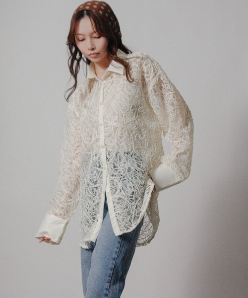 Social GIRL(ソーシャルガール)の「刺繍レースシアーシャツ オーバーサイズシャツ 長袖(シャツ/ブラウス・レディース・オフホワイト/アイボリー/ブラック・M)」の19枚目の写真
