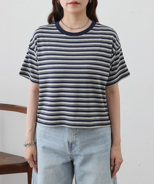 COLONY 2139(コロニートゥーワンスリーナイン)の「マルチボーダークロップドTシャツ(Tシャツ/カットソー・レディース・グレー/ブラック・FREE)」の19枚目の写真