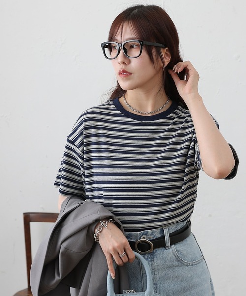 COLONY 2139(コロニートゥーワンスリーナイン)の「マルチボーダークロップドTシャツ(Tシャツ/カットソー・レディース・グレー/ブラック・FREE)」の13枚目の写真