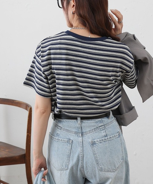 COLONY 2139(コロニートゥーワンスリーナイン)の「マルチボーダークロップドTシャツ(Tシャツ/カットソー・レディース・グレー/ブラック・FREE)」の15枚目の写真