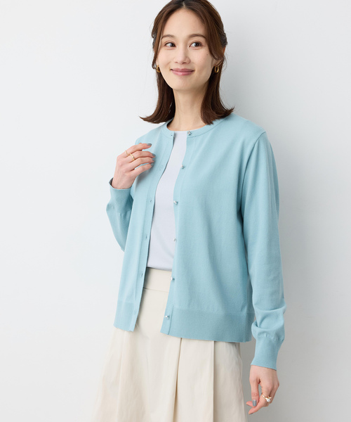 A/C DESIGN BY ALPHA CUBIC（エーシーデザインバイアルファキュービック）の「クルーネックニットカーディガン【洗える・パステルカラー】（カーディガン/ボレロ・レディース・イエロー/ライトグレー/ピンク/グリーン・M/L）」の8枚目の写真