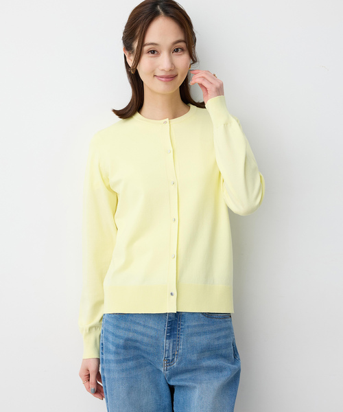 A/C DESIGN BY ALPHA CUBIC（エーシーデザインバイアルファキュービック）の「クルーネックニットカーディガン【洗える・パステルカラー】（カーディガン/ボレロ・レディース・イエロー/ライトグレー/ピンク/グリーン・M/L）」の9枚目の写真