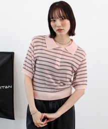 ABYS（アビス）の「ボーダーシアーポロニット（Tシャツ/カットソー）」