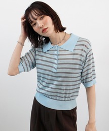ABYS（アビス）の「ボーダーシアーポロニット（Tシャツ/カットソー）」