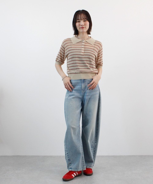 ABYS（アビス）の「ボーダーシアーポロニット（Tシャツ/カットソー・レディース・イエロー/ベージュ/ピンク/ブルー・FREE）」の14枚目の写真