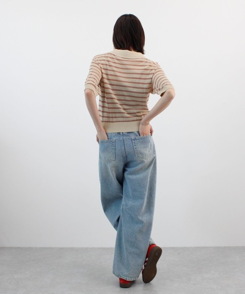 ABYS（アビス）の「ボーダーシアーポロニット（Tシャツ/カットソー・レディース・イエロー/ベージュ/ピンク/ブルー・FREE）」の16枚目の写真