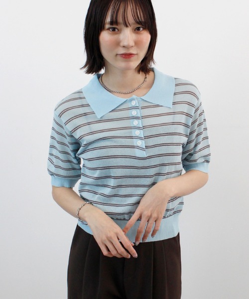 ABYS（アビス）の「ボーダーシアーポロニット（Tシャツ/カットソー・レディース・イエロー/ベージュ/ピンク/ブルー・FREE）」の21枚目の写真